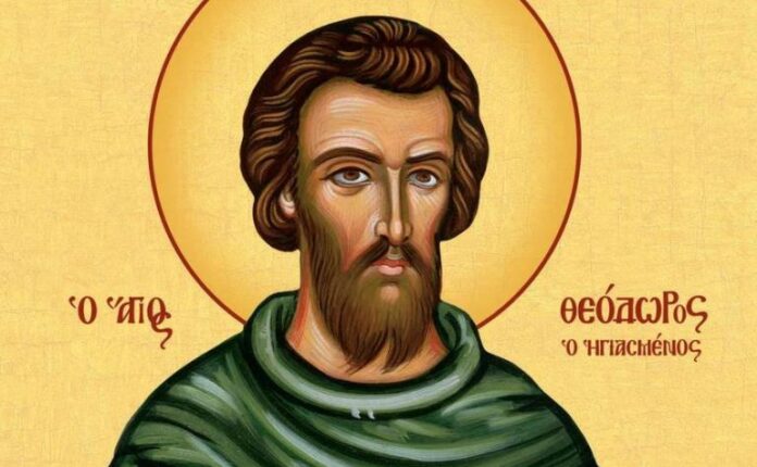 Αγιογραφία όπου απεικονίζεται ο Όσιος Θεόδωρος ο Ηγιασμένος