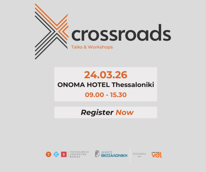 Η αφίσα για το το Crossroads Talks & Workshops του Thessaloniki Convention Bureau στο ONOMA Hotel.